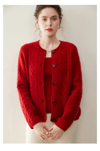 Suéter de Cachemira de Moda con Cuello Redondo, Cárdigan de Punto 100% Lana para Mujer, Otoño-Primavera - Product Image 5