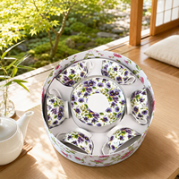 Ensemble tasse et soucoupe à thé en porcelaine fine à motif floral violet 200 ml avec boîte cadeau pour la maison, le bureau, l'hôtel – Design élégant