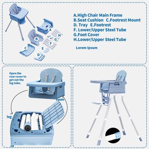 Chaise haute pour bébé en plastique moderne avec siège rehausseur et conception de sécurité, base pliable portable pour la salle à manger et l'utilisation au sol - Product Image 3