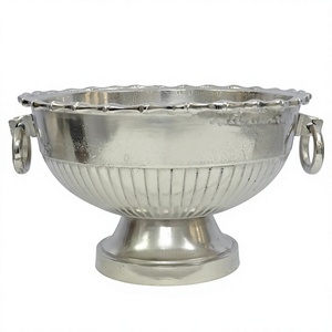 Modern Style Silver Ice Bucket With Ring Handles Pedestal Base Food Grade Tableware Wine Chiller Tub For Bar Table Decoration - Product Image 1