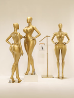 Mannequin féminin en fibre de verre dorée, courbes généreuses, grande poitrine, pour l'affichage de vêtements