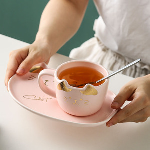 Tazza <span class=keywords><strong>da</strong></span> <span class=keywords><strong>Caffè</strong></span> in Ceramica <span class=keywords><strong>con</strong></span> Gatto Carino, Set <span class=keywords><strong>con</strong></span> Vassoio, Set per Colazione in Porcellana, Tazza <span class=keywords><strong>da</strong></span> <span class=keywords><strong>Caffè</strong></span> <span class=keywords><strong>con</strong></span> Set di Piattini per Dessert, Tazze <span class=keywords><strong>con</strong></span> Gatto - Product Image 4