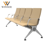 Chaise d'attente d'aéroport 3 places en cuir PU, banc en fer et aluminium pour hôpital, école, clinique, gare
