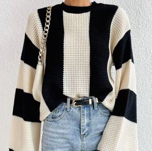 Maglione da <span class=keywords><strong>Donna</strong></span> Oversize Stile Europeo Autunno/Inverno, Maglia a Righe Verticali Larga, Versatile con Collo Tondo - Product Image 2