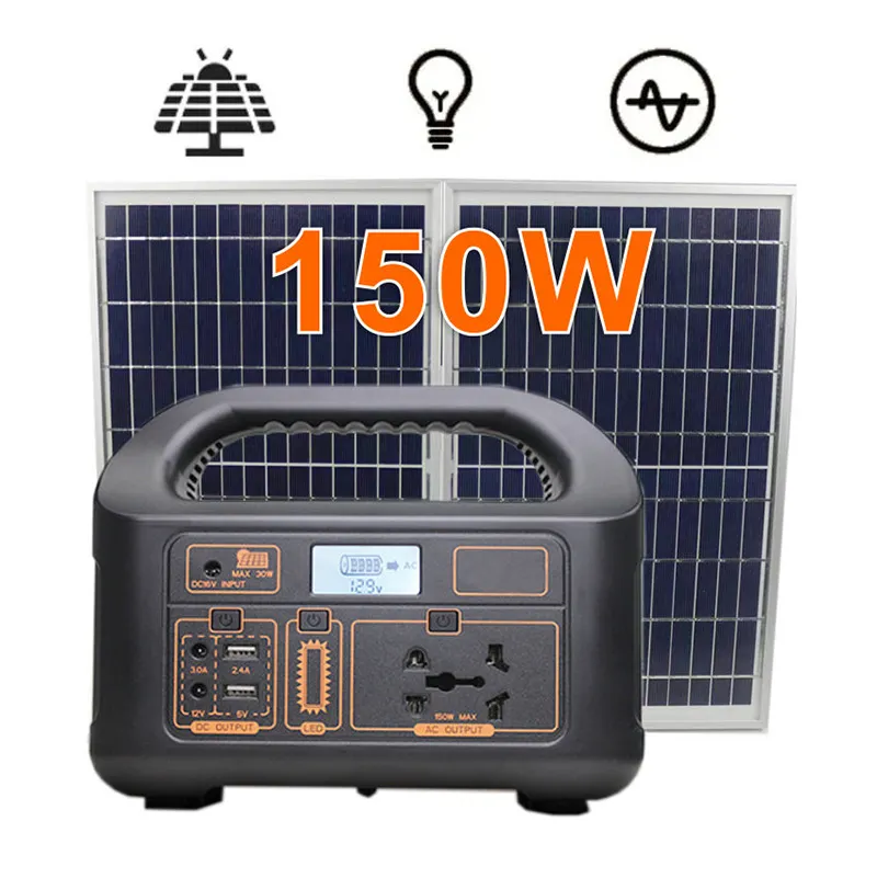 Banco de energía solar portátil Sistema de energía de batería DC5521 110V 220V 150W Generador solar de carga rápida