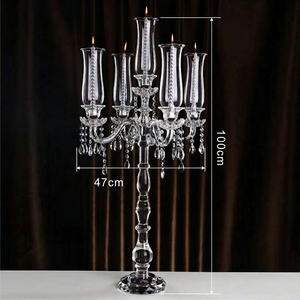 Porte-bougie en <span class=keywords><strong>verre</strong></span> à 5 bras de designer avec cylindre en <span class=keywords><strong>cristal</strong></span> pour mariage ou décoration intérieure, élégant chandelier en <span class=keywords><strong>cristal</strong></span> pour centre de table 063 - Product Image 2