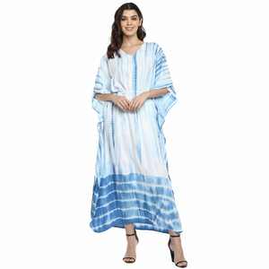 Caftán de algodón con estampado de corbata y tinte de diseñador para mujer y niña, vestido Maxi informal - Product Image 1