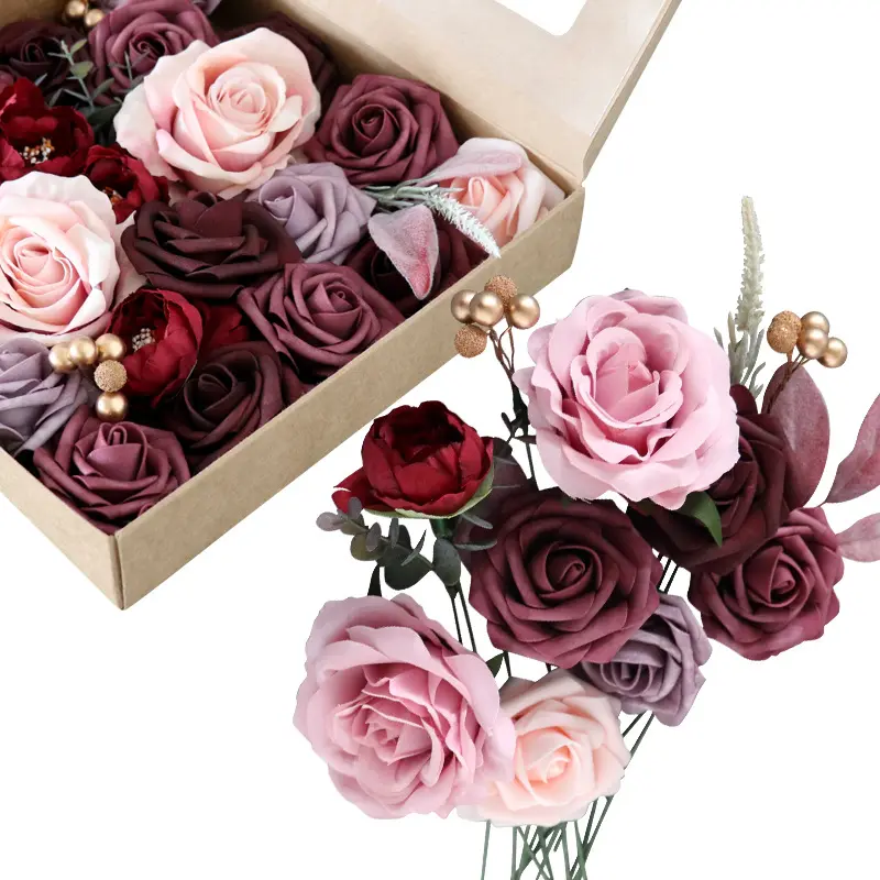Scatola di fiori artificiali di vendita calda transfrontaliera fai da te matrimonio Bouquet da sposa disposizione dell'atmosfera composizioni floreali di seta per il matrimonio