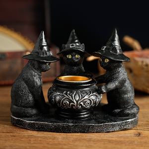 Wizard <strong>Cat</strong> Mysterious Dark Style Retro Ornament - Resin Craft <strong>Candle</strong> <strong>Holder</strong> for Halloween Aromatherapy - Product Image 2