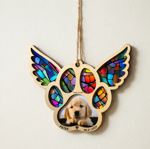 Ornement de Noël en bois personnalisé avec photo de chien, décoration suspendue patte d'animal, artisanat en bois imprimé UV double couche pour sapin de Noël - Product Image 1