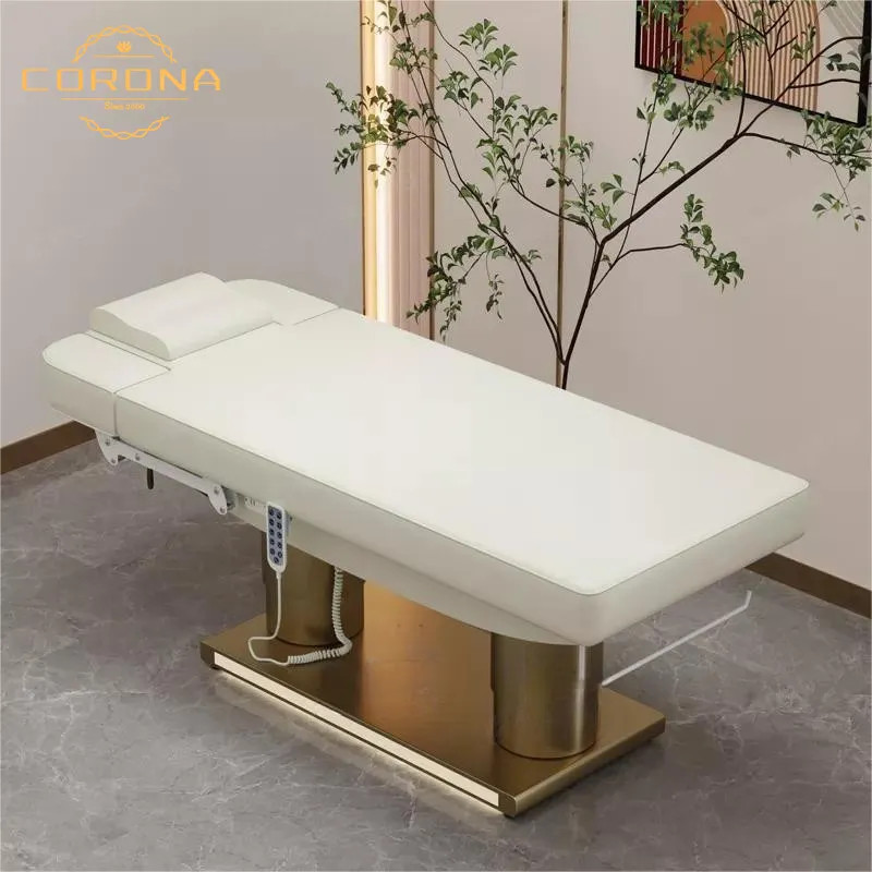 New Design Comfortable Massage Bed White Gold Beauty Salon Electric Cosmetic Facial Spa Lash Massage Bed