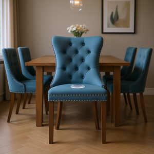 Chaise de salle à manger rembourrée en velours moderne de la collection Nikki, pieds en bois massif, garniture à clous - Product Image 2