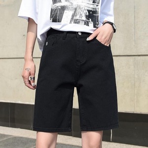 Shorts <span class=keywords><strong>en</strong></span> <span class=keywords><strong>jean</strong></span> pour femmes, style vintage streetwear, taille haute, coupe large et droite, couleur unie, pour l'été - Product Image 3