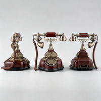 Téléphone fixe rotatif en bois antique, téléphone de bureau filaire vintage en métal sculpté pour hôtel, villa, décoration intérieure et cadeau de luxe