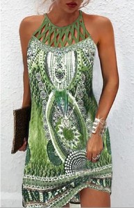 Abito senza maniche aderente aderente da donna Vintage <span class=keywords><strong>Chic</strong></span> occidentale con stampa leopardata bohémien con stampa Sexy piume - Product Image 3
