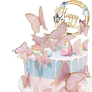 Set di 16 <span class=keywords><strong>Decorazioni</strong></span> per Torte a Forma di Farfalla 3D Rosa e Oro, Topper per Cupcake, Accessori per Feste e Baby Shower per Bambine - Product Image 1