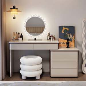 Ensemble de coiffeuse moderne en bois, réglable, extensible et durable, avec éclairage, meubles de chambre à coucher, tiroir et table de maquillage - Product Image 4