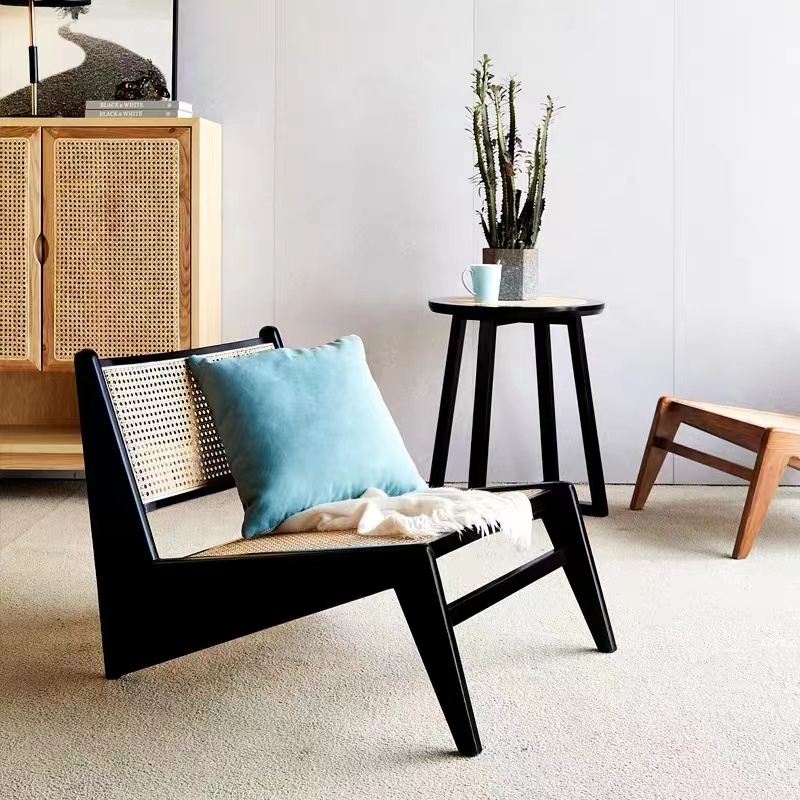 Modern single living room oak wood rattan wicker leisure indoor home furniture lounge chair