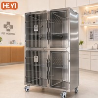Cage pour chat HEYI à 2 niveaux en acier inoxydable 304, double zone, pour transport en clinique vétérinaire, avec roulettes silencieuses à verrouillage automatique FZ-04