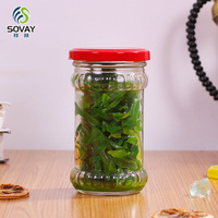 Bouteille en verre ronde de 200 ml, 220 ml, 280 ml pour sauce chili au bœuf, emballage alimentaire, pot à cornichons avec couvercle en métal noir – Vente en gros