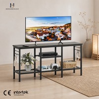 Vente directe d'usine / Prix de gros Meuble TV rustique avec étagères de rangement en maille ouverte, table console à structure métallique, pieds réglables