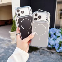 Coque de téléphone antichoc antidérapante magnétique pour iPhone 17 Pro Max, en TPU souple et PC, avec support métallique pour appareil photo