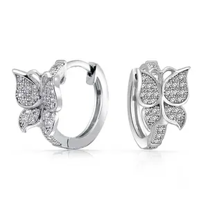 Fashion Jewelry Supplier Sterling Silver Micro Pave Zircon Butterfly Huggie Hoop Earrings For Women