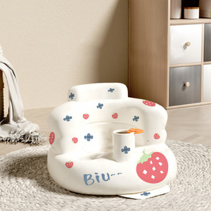 Baby Learning Chair <b>Inflatable</b> <b>Sofa</b> Strawberry Orange Pattern 1-2 Years High Chair Foldable Modern Minimalist Style - Product Image 1