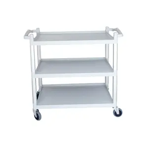 Black Grey Food Service Trolley 3 Layer Shelves Kitchen Serving Cart