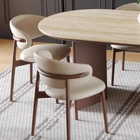 Juego de Comedor de Diseño Contemporáneo, Mesa Ovalada con Tapa de Tela y Sillas Curvas de Tela, Muebles Italianos de Lujo para el Hogar
