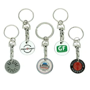 China Custom Logo Promotionele Trolley Metalen Munt Houder Winkelwagentje Token Sleutelhanger