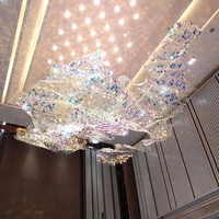 Lustre de plafond en cristal sur mesure, grand modèle, pour escalier, hall, restaurant, design moderne et luxueux