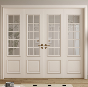 Custom Design <span class=keywords><strong>a</strong></span> doppia foglia bianco adescato MDF <span class=keywords><strong>porte</strong></span> <span class=keywords><strong>a</strong></span> battente in legno con vetro per balcone interno francese - Product Image 6