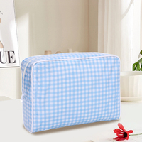 Tas Makeup Bergaris Motif Mahjong PVC Terlaris, Kapasitas Besar dengan Ritsleting, Ideal untuk Perjalanan dan Mengorganisir Kosmetik