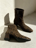Bottes mi-mollet en daim à imprimé léopard, bout pointu, talon bloc empilé, imprimé animal, fermeture éclair latérale, chaussures automne-hiver pour OEM ODM