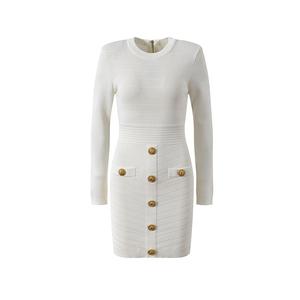 Nuovo abito di alta qualità <span class=keywords><strong>in</strong></span> <span class=keywords><strong>maglia</strong></span> 2025 autunno inverno stile donna Button déco manica lunga bianco <span class=keywords><strong>rosa</strong></span> nero aderente maglione abito - Product Image 1