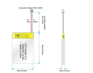 Lithium ion battery cell 3.7 v 1200 mAh DTP103040 for electric vehicle - Product Image 6