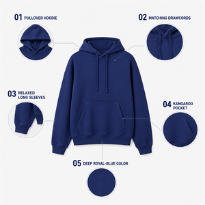 <b>Women's</b> Navy <b>Blue</b> <b>Fleece</b> Hoodie Drop Shoulder Pullover Sweatshirt with Kangaroo Pocket - Product Image 2