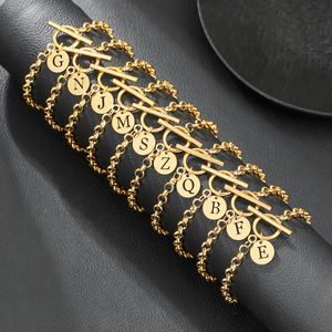 Stainless Steel Letter <b>Bracelet</b> <b>With</b> <b>Initial</b> J Charm Toggle Clasp Unisex Fashion Jewelry Geometric Design Spring 2026 - Product Image 2