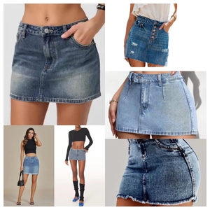 Summer Casual Women's High Waist Denim Mini <b>Skirt</b> Solid Color With Pockets Regular Fit A-Line Jean <b>Skirt</b> Distressed Washed Style - Product Image 1