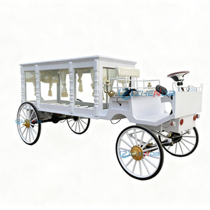 Cercueil électrique rétro blanc, voiture funéraire électrique vintage blanche, cercueil électrique tiré par des chevaux blanc, voiture funéraire classique blanche - Product Image 2