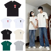 T-shirt vintage à manches courtes pour homme et femme, tendance, en coton, avec broderie de lettres d'amour macaron, ample, printemps/été, nouveau