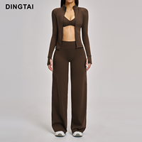 Ensemble de yoga 3 pièces personnalisé Dingtai avec logo, vêtements de fitness pour femmes, vêtements de sport respirants, tenue de sport avec fermeture éclair, tenues d'entraînement