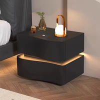 Table de chevet multifonctionnelle en bois massif avec chargeur sans fil et lumière LED, table basse de salon, table de chevet mobile