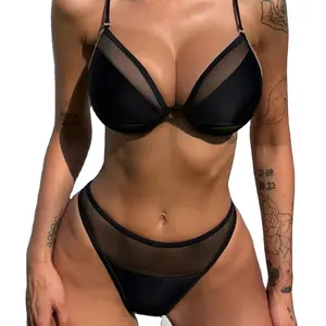 Maiô preto sexy, roupa de banho retrô feminina, roupa de praia com logotipo personalizado, conjunto de biquíni de duas peças, conjuntos de malha para natação