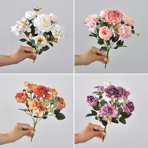 ช่อดอกกุหลาบประดิษฐ์ กลีบดอกฝ้าย สีขาวชมพู ตกแต่งบ้านงานแต่งงาน - Product Image 5