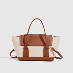 Sac fourre-tout en toile pour femme <span class=keywords><strong>ZA</strong></span>, grande capacité, sac à main de créateur avec garniture en cuir PU, sac à bandoulière élégant pour le travail et l'usage quotidien - Product Image 1