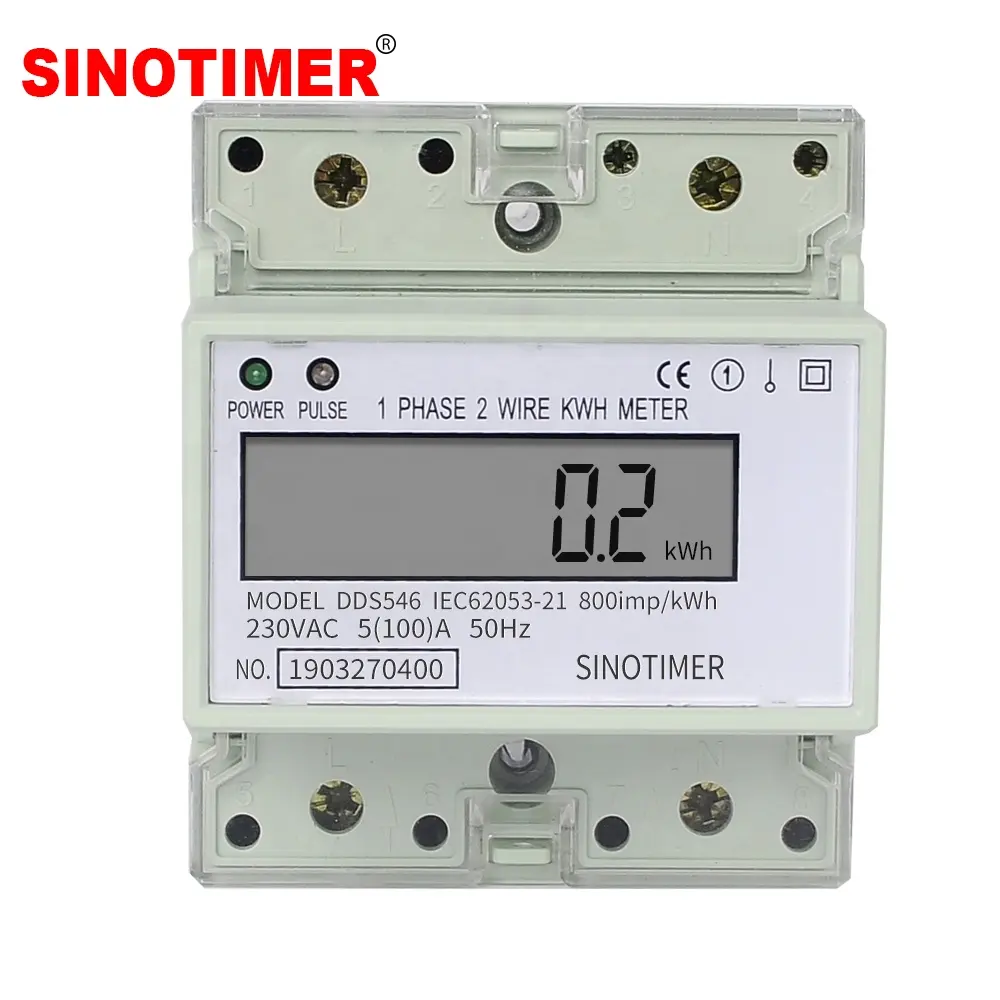 Family Single Phase 2 Wires Digital Wattmeter Electric Energy Meter Power Energy Consumption Monitor Din Rail 5(100)A 230V AC