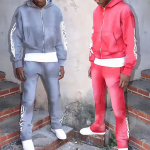 Custom Vintage Full Zip up Tracksuit Men's Winter Sweat <strong>Flares</strong> Pant Acid Wash Sweatsuit Hoodie Sweatpants Stack Jogger Set <strong>Suit</strong> - Product Image 1