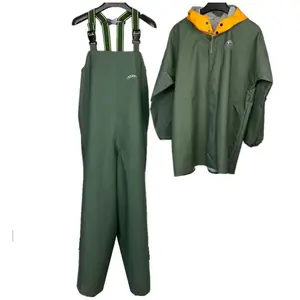 OEM novo design verde raincoat moda 100% impermeável chuva engrenagem longo casaco jack chuva trabalhando ao ar livre pvc chuva terno